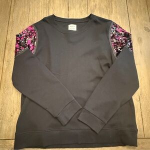 DKNY Black Crewneck Sweater with Pink Sequin Details